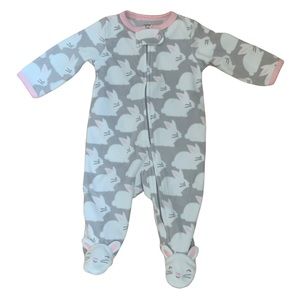 Carter’s Grey Bunny Print Onesie Footie Pajamas Zipper Fleece Baby 3M